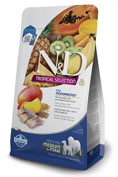 Herring, spelt, oats and tropical fruits Adult Medium & Maxi